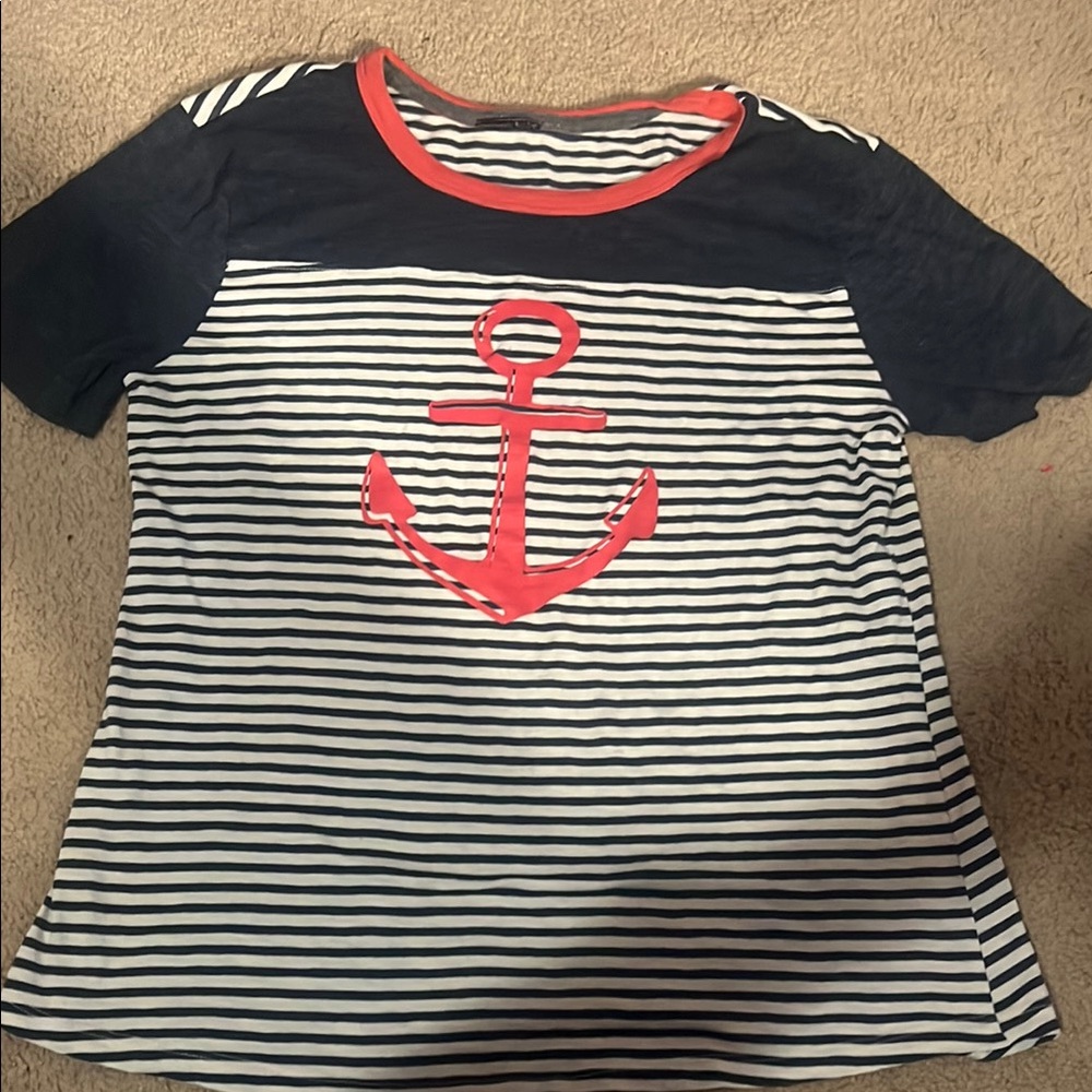 Nautical Striped Kids Shirt - Navy and Red